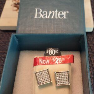 925SKD CZ square pave side earring studs. NWT